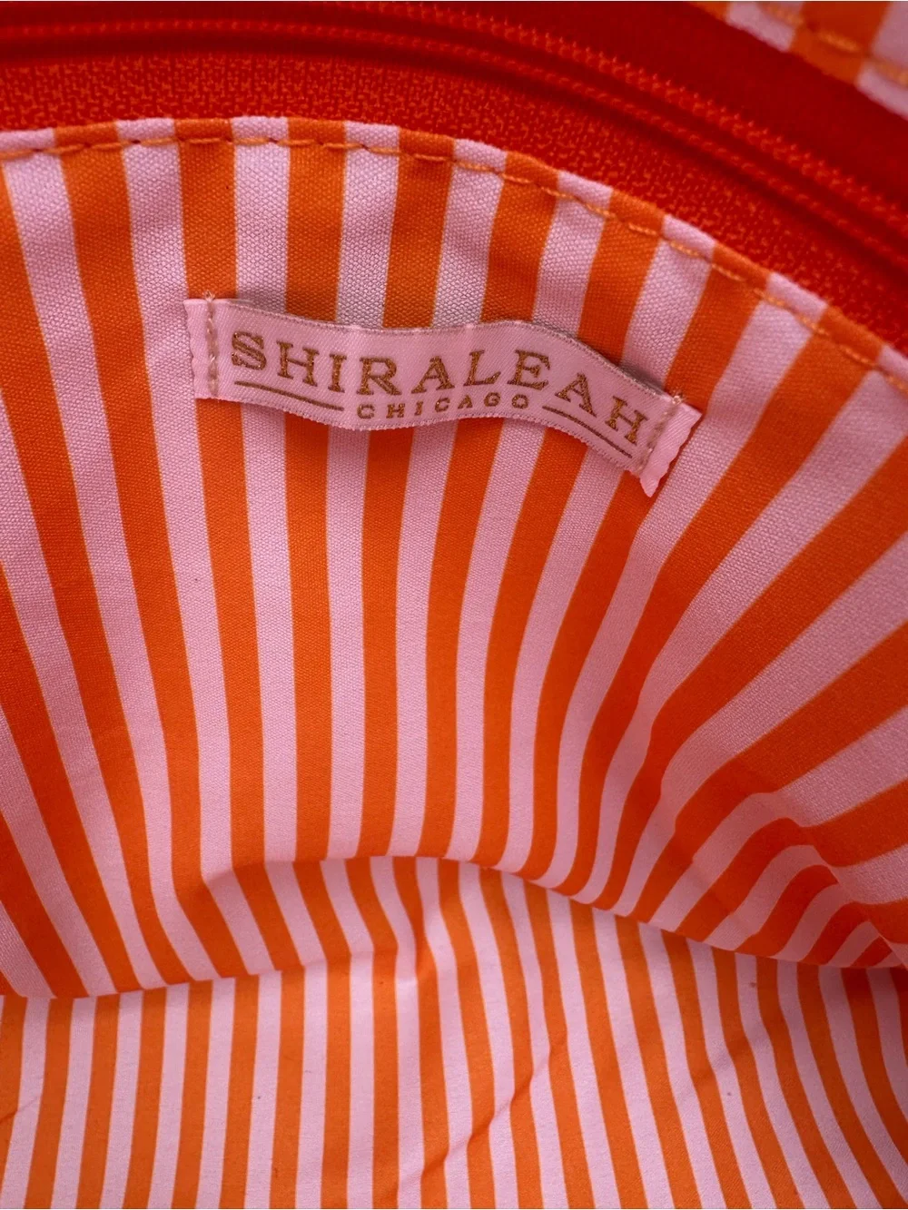 Shiraleah Pink & White Striped Tote Bag with Orange Handles NWT - Picture 2 of 11